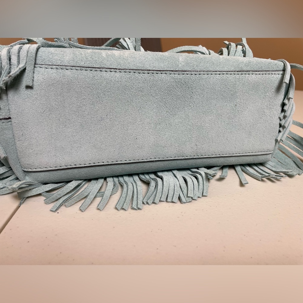 Kate Spade mini 454 Suede Blue Fringe crossbody tote bag - Picture 12 of 16